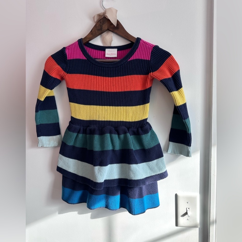 Beautiful Girls Hanna Andersson Rainbow Striped Tiered Knit Dress